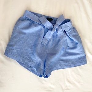 J Crew Blue Linen Shorts with faux Tie Belt | XS